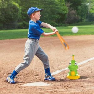 ANGCHI 1 Set Sport Games Kids Baseball Trainer Cartoon Dinosaur with 3 Balls Batting Practice Toys Montessori Manual Baseball Pitching Machine Indoor Outdoor