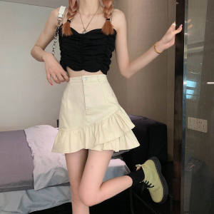 IELGY womens irregular ruffled skirt high waist a-line short skirt