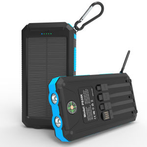 Waterproof 10000 Mah Portable Power Pack with Cables Compass USB Type-C Solar Power Bank for Camping Hiking Outdoor PS35K