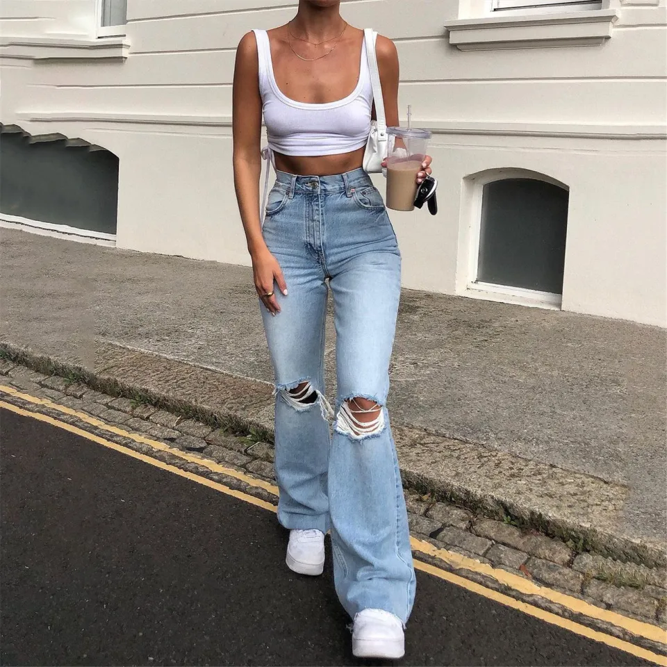 Loose High Waist Denim Trouser Jeans For Women With Pockets And Elastic  Holes For Women Casual Streetwear Pants From Here_well, $24.1 | DHgate.Com