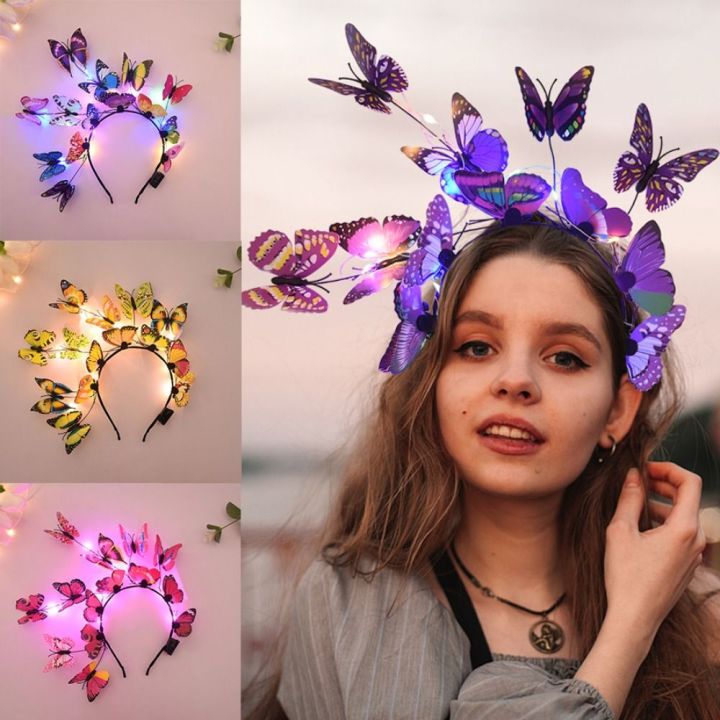 FHDFH Colorful Luminous Butterfly Hair Band LED Lights Plastic LED Glow ...