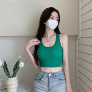 oobest 【Delivery 2-3 days】2pcs Seamless Camisoles with Built-in Bra Crisscross Back Slim Fit Going Out Top for Women