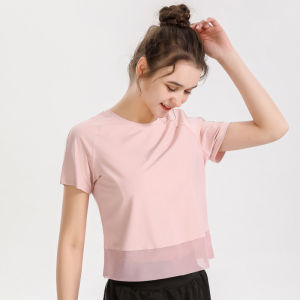 Womens Yoga Top Loose Running Sport T-Shirt Mesh Gym Workout Top Dry Fit Summer Sportswear
