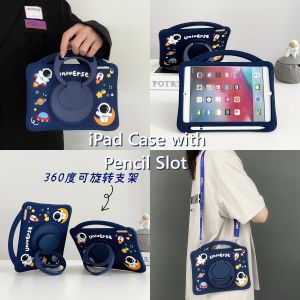 Cute Kids IPad Case with Pencil Holder Silicone Shockproof Handle IPad Air 5th 4th 3rd 2nd 1st Generation Cover with Pen Slot IPad 10th 9th 8th 7th 6th 5th Gen Case for Kids Boy Cartoon IPad Pro 11 10.5 9.7 10.9 10.2 Casing