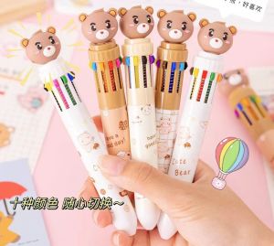 ปากกาลูกลื่น 10 สีในด้ามเดียวลายหมีสีน้ำตาล อุปกรณ์เครื่องเขียนสำหรับเด็ก D10