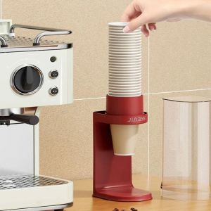 CHENJIE Space Saving Disposable Paper Cup Dispenser Plastic Sturdy Automatic Cup Dispenser Easy Installation Dust-Proof Wall-mounted Cup Holder Home Organizer