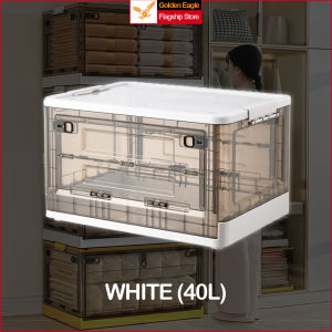 Stackable Foldable Storage Box Organizer Collapsible Clothes Storage Transparent Double Door (40L)