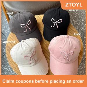 【ZTOYL】 หมวกเบสบอลผ้าคอตตอนปรับได้ติดโบว์หวานสำหรับผู้หญิงหมวกแก๊ปปักลายสำหรับฤดูใบไม้ผลิฤดูใบไม้ร่วงหมวกกันแดดกลางแจ้งแบบลำลอง