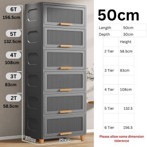 50cm Flip Cover Storage Cabinet/Stackable Plastic Drawer Organizer/2-6 tier Clothes Kitchen Toy Storage /Space Saving