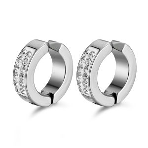 Bravego 1 Pair Men Fashion Diamond Non Piercing Clip Earrings Titanium Steel Hoop Earrings