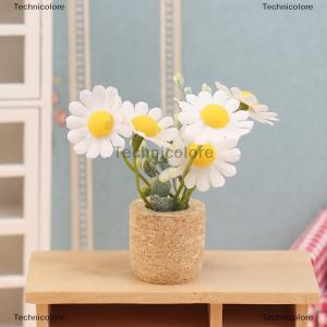 [COD] Technicolore 1 12 Dollhouse Simulation Daisy Plants Potted Model Doll Home Miniatur Flower Decor Toy Micro Landscape Garden Plants Ornament