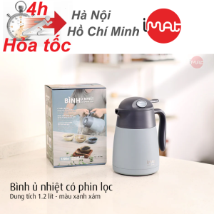 Bình ủ nhiệt iMat có phin lọc 1200ml màu xanh xám ruột bình phin lọc Inox 304