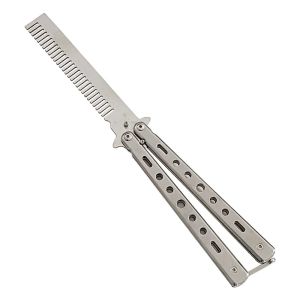 Foldable Hair Comb Stainless Steel Practice Training Butterfly Knife Comb Beard Moustache Brush Salon Hairdressing Styling Tool