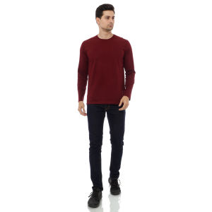Kaos Polos Pria Oneck Lengan Panjang Bahan Katun Combed 30s Warna Merah Maron