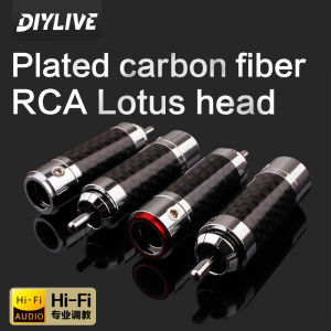 DIYLIVE 4-Piece FuruTECH CF-102(R) Carbon Fiber Rhodium-Plated RCA Lotus Head Audio Cable Terminals Solderless Self-Locking Plug