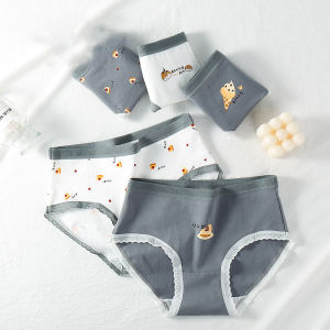 KUCHAR Blue Panties Women Set 5 pcs Mid-waist Briefs Lace Bow Cotton Underwear Sweet Girls Panty