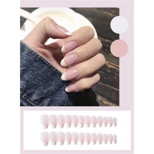24 pcs/Box French Fake Nails with Glue French Natural Manicure Fake Nails For Women Press Nails