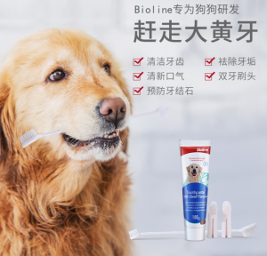 Bioline Toothpaste & Dog Oral Cleaning Toothbrush Set - Removes plaque and odor freshens breath