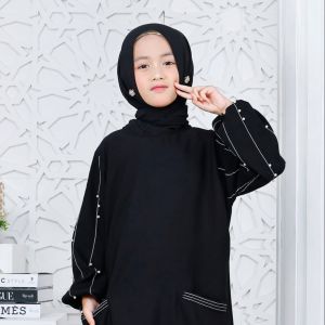 Gamis Anak Muslimah Turki Syari Lengan Panjang Motif Garis Putih - Abaya Sahira