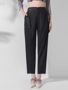 Miyake 2025 Spring Summer New Pleated Elastic Fashion Casual Versatile Solid Color High Waist Loose Oversize Plus Size Slimming Draped Straight Leg Pants for Women