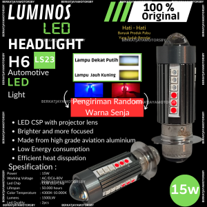 LAMPU LED DEPAN MOTOR LUMINOS H6 LS3 LASER LED HI LOW DC DOUBLE COLOR WHITE YELLOW + LAMPU SENJA BIRU MERAH