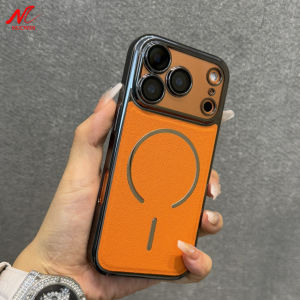 Business PU Leather for Magsafe Case for iPhone 17 16 15 14 13 12 11 Pro Max Plus 17Pro Soft Plating Bumper Cover for iPhone Air