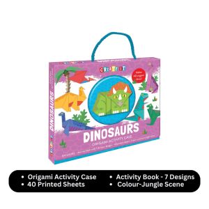 Dinosaurs Origami Activity Book Gift Case For Kids With Activity Book 40 Printed Sheets & Jungle Scenes To Colour