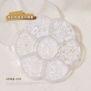 Nail Art Jewelry Pearl High Gloss Beige Pure White Semicircle Flat Size Pearl Mix 美甲饰品珍珠高光米色纯白色半圆平底大小珍珠混装