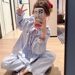 Bộ đồ mặc nhà pijama đồ ngủ nữ set thô đũi mềm mại phối cổ sen bèo cực xinh Pj15