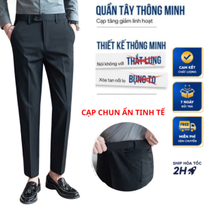 Quần Vải Nam Cạp Chun Ẩn Cao Cấp DVMEN Quần Âu Nam Công Sở Chất Cotton Co Dãn 4 Chiều Thoáng Mát Mềm Mịn Màu Đen