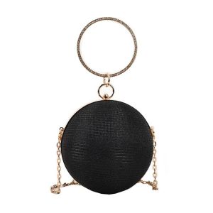 Evening Bag Circular Rhinestone Decorative Chain Shoulder Bags Elegant Gold Bright Silk Banquet Clutch Women Female