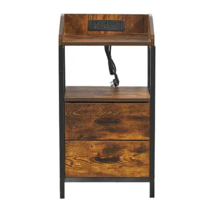Wooden Bedside Tables with Drawers Durable Side Table for Living Room Bedroom Luxury Nightstand with Charging Station Large Capacity Solid Wood 3 Layer Storage Cabinet Sofa Side Table End Table Side Table for The Bed