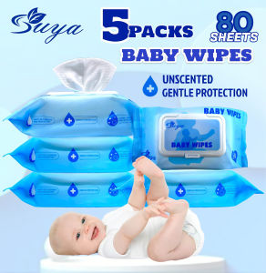 5PACKS SUYA BABY WIPES UNSCENTED 80SHEETS WITH PORTABLE PACK HIGH QUALITY NO FLOURESCENT AGENT FOR BABY