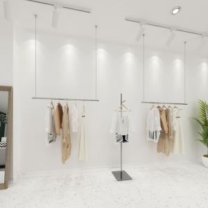 Clothing Store Display Rack Stainless Steel Hanger Lifting Clothes Rail Silver Window Wire Adjustment Display Rack Ceiling Clothes Rack Window Hang