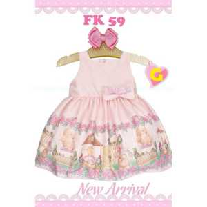 FLOKIDS - DRESS BAYI PEREMPUAN WARNA PINK SLEEVELESS / DRESS BABY GIRL PITA MOTIF BEAR / DRESS BERUANG LUCU / DRESS MEKAR REMPEL BAYI / DRESS PESTA ULANG TAHUN / DRESS KONDANGAN ANAK / DRESS IMPORT CANTIK MEWAH