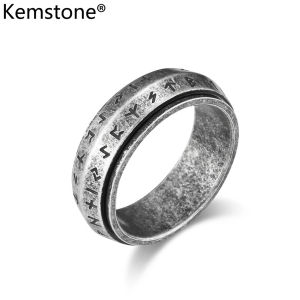 Kemstone Rotatable Rings Stainless Steel Mens Viking Relieve Stress Anxiety Ring Silver Gold Plated Black Jewelry