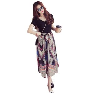 Váy voan chữ V in hoa mặc cho Mùa xuân và mùa thu