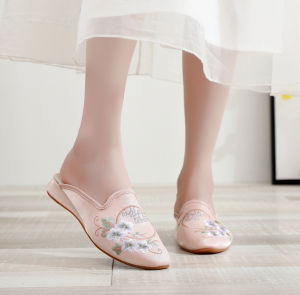 [Free Shipping] New Summer Style WomenS Open-Toe Slippers For Outdoor Wear Flat Embroidered Shoes Pointed-Toe Ethnic Style Cheongsam Slippers Hanfu Slippers