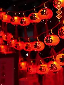 New Year Red Lantern String Lights with "Fu" Character Waterproof Decorative Lights for Spring Festival Solar-Powered Persimmon String Lights Atmosphere Lights Crystal Lanterns