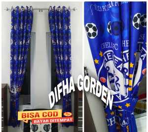 gorden jendela dan pintu motif karakter club bola murah barcelona real madrid chelsea manchester