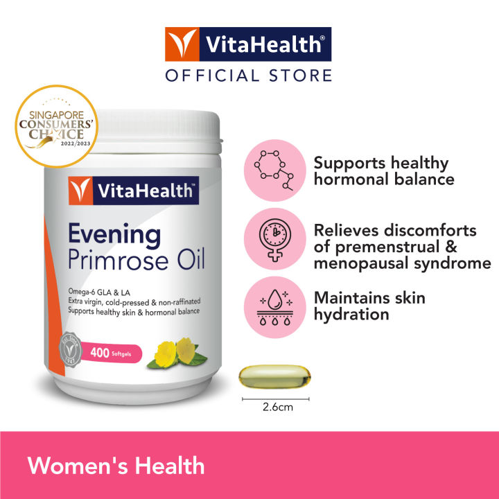 VitaHealth Evening Primrose Oil EPO 100s/400s [EXP 042027/082025] Menopausal Symptoms, Dry