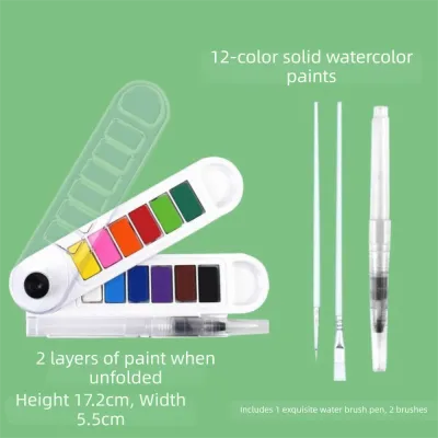 LIWU ซักล้างได้ ชุดสีน้ำ เครื่องมือวาดภาพรูปพัด พับได้ กล่องสีน้ำ ใหม่ ปากกาพู่กันเติมน้ำได้ สีน้ำแบบพกพาสำหรับการเดินทาง