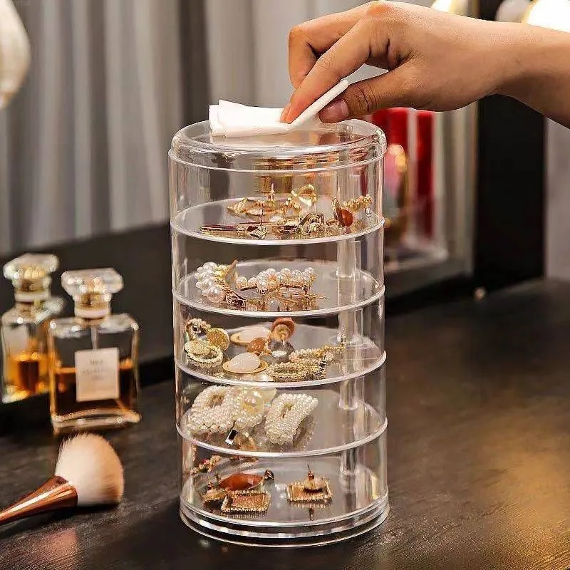 Layer Rotating Acrylic Jewelry Box Jewelry Organizer Cosmetic Storage  Dust-proof Box Transparent Jewelry Storage