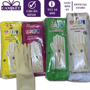 Túi 10 đôi Găng tay cao su Hàn Quốc Cầu vồng đủ size S M L (rửa bát bảo hộ làm vệ sinh)