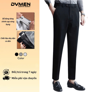 Quần âu nam cao cấp màu đen DVMEN cạp chun co giãn chất vải cotton co giãn 4 chiều dáng slimfit chống nhăn