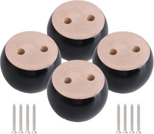 4pcs 40mm Height Black Eucalyptus Wood Round Bun Furniture Feet Sofa Cabinet Couch Legs