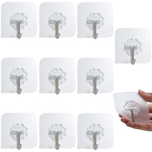 Follow Get New[Beautiful SS] 10PCS Transparent Stainless Steel Strong Self Adhesive Hooks Key Storage Hanger for Kitchen Bathroom Door Wall Multi-Function