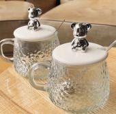 300ml Cute Glass Cups Water Pattern Ins Style Coffee Cup with Lid Office Tea Mugs