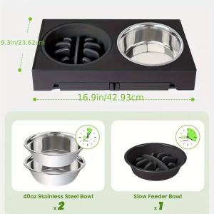 【🔥🔥SG SPOT】Elevated Dog Bowl No-Spill Pet Water Dispenser Adjustable Large Dog Bowl Stand Slow Feeder Stainless Steel