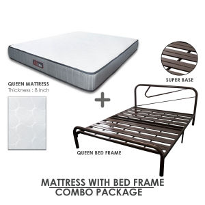 COMBO SET Queen Size Bed Frame With Queen Rebonded Foam Mattress Katil Queen Tilam Queen 8 INCH - CM-BF78